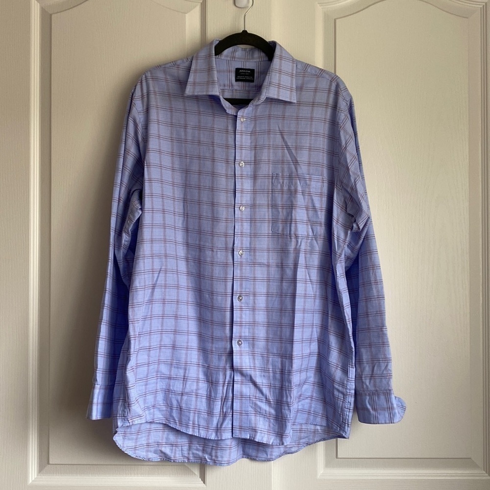 Arrow - Arrow - Button Down Collared Dress Shirt, Blue, Red, White Plaid‌‌‌‌